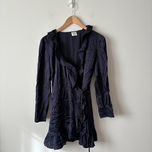 Aritzia Sunday Best Taro Dress Long Sleeve Ruffle Wrap Satin Dress NWT Sz 4 - Picture 2 of 6